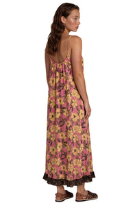 Vestido Midi Amplo Alças Reguláveis Goiaba Floral Patchwork Yacamim C16