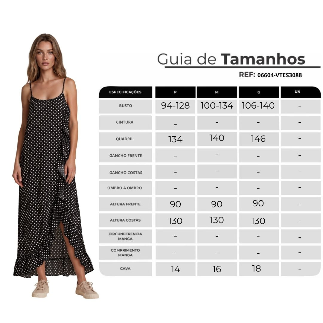 Vestido Mullet Com Babados Preto Com Estampa De Poá Yacamim D18