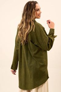 Camisa Ampla De Viscolinho Alongada Verde Estonado Yacamim A4
