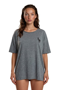 Blusa Básica Cinza Estampada Nas Costas Coleção Peru Yacamim K16