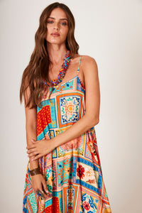 Vestido Midi Godê Com Alças Estampa Geométrica Yacamim C3