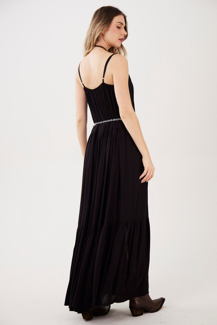 Vestido Longo De Alças Reguláveis Preto Yacamim C2