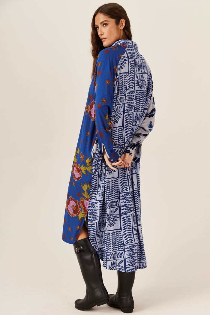 Chemise Longa Azul Claro E Escuro Patchwork Yacamim M4