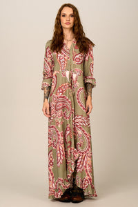 Vestido Longo Verde Estampa Paisley Yacamim D13