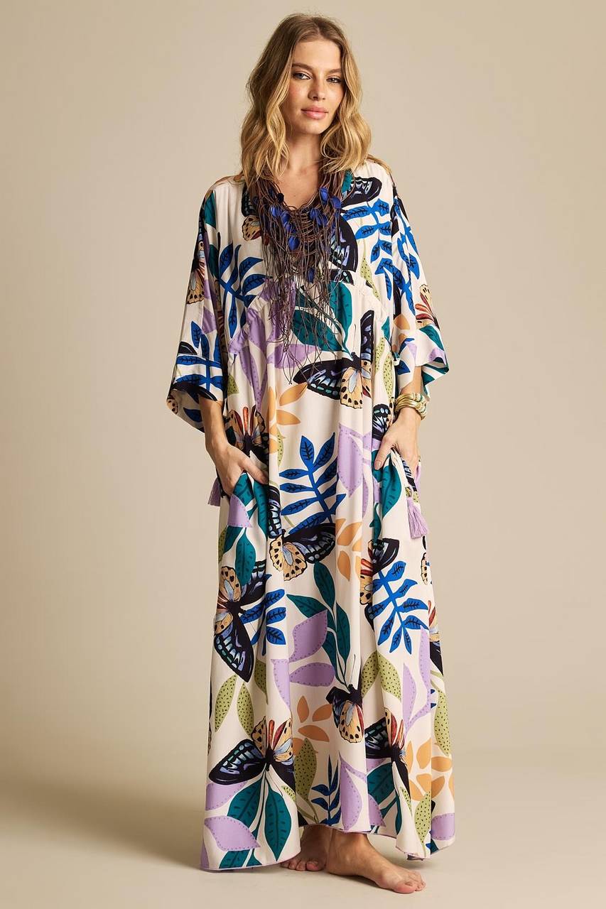 Kaftan Longo Amplo Estampado Yacamim J5