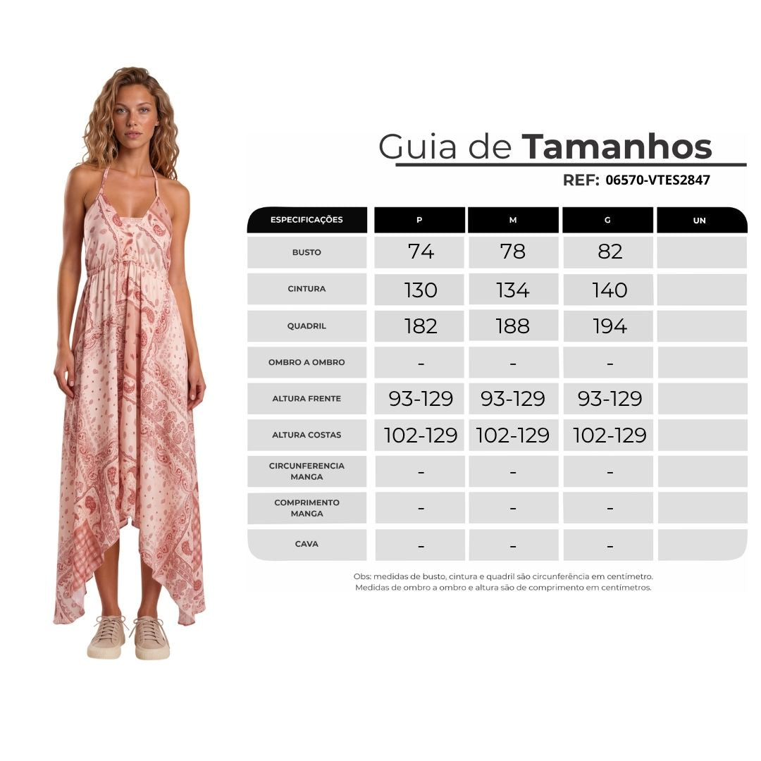 Vestido Lenço Frente Única Com Pontas E Top Rosé Paisley Yacamim D19