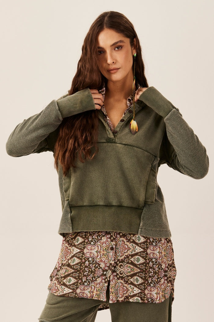 Blusa De Moletom Com Capuz Bolso Canguru Verde Yacamim T3