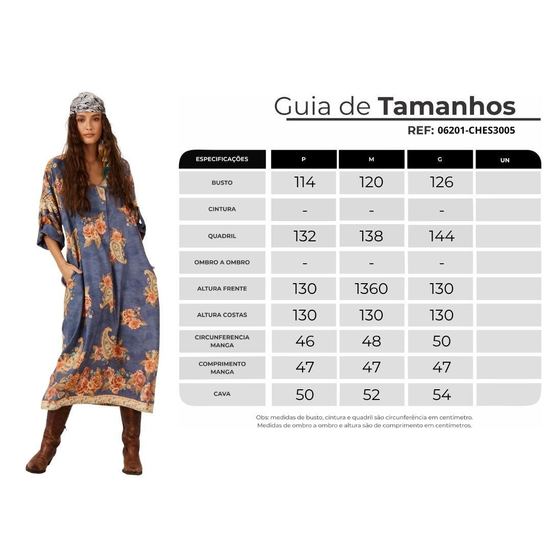 Chemise Midi Azul Petróleo Estampa Paisley Yacamim P8