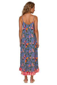 Vestido Midi De Alças Azul Petróleo Estampa De Borboletas Yacamim E6