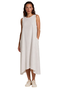 Vestido Regata Midi Viscolinho Com Bolsos Cinza Claro Yacamim E14