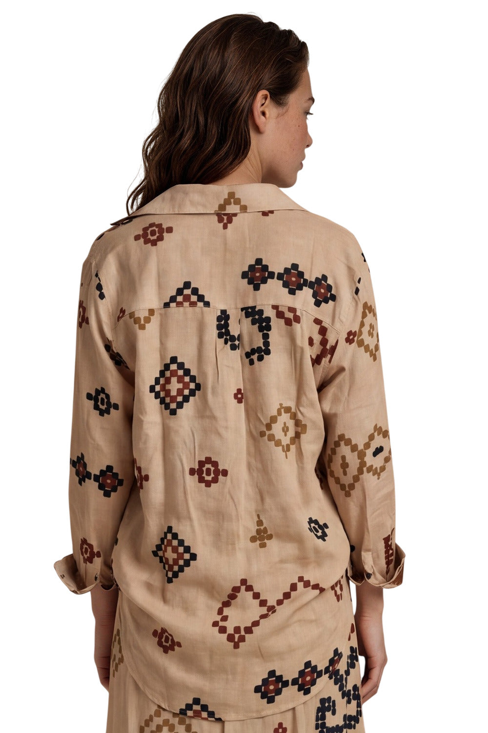 Camisa Ampla Bege Estampada Coleção Peru Yacamim K2
