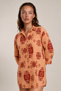 Camisa Ampla Laranja Claro Estampada Coleção Peru Yacamim K8