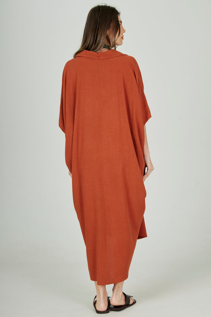 Chemise Midi De Viscolinho Terracota Yacamim L5