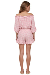 Shorts Com Babados Rosa Claro Xadrez Yacamim A21