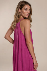 Vestido Longo De Alças Franjinhas Fúcsia Yacamim C3