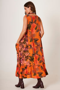 Vestido Regata Midi Laranja Patchwork Yacamim D11