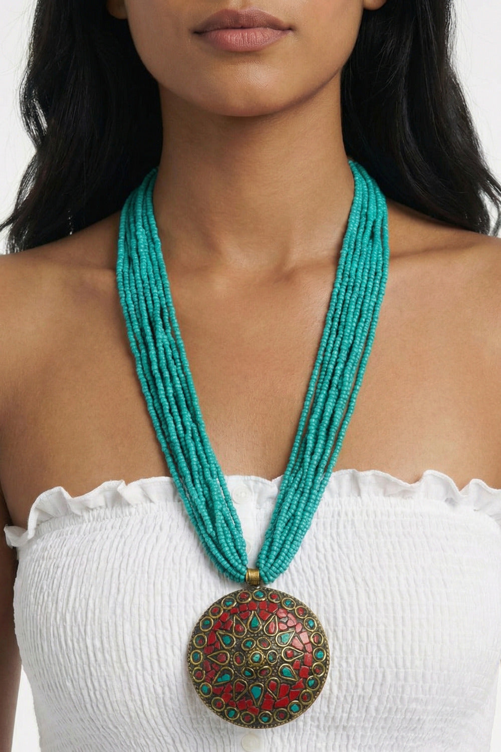 Colar Artesanal De Miçangas Verdes Yacamim #824