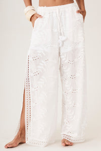 Calça Broderie Com Rendas Branco Yacamim H1