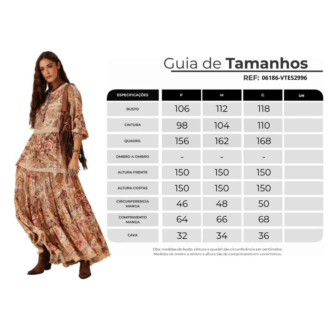 Vestido Longo Detalhes Em Renda Bege Estampa Paisley Yacamim C30