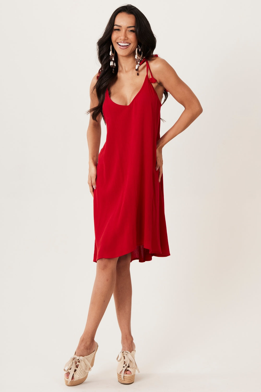 Vestido Curto Com Alças De Amarrar Vermelho Yacamim E1