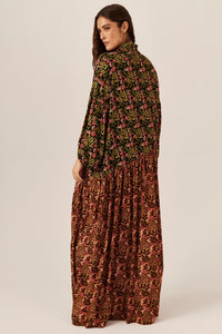 Vestido Longo Bordô E Verde Patchwork Yacamim D31