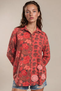Camisa Ampla Tiradentes Com Flores Bordadas Rosa Yacamim R6