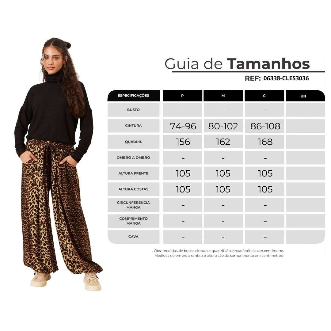 Calça Cintura Baixa Com Cordão Animal Print Yacamim H5