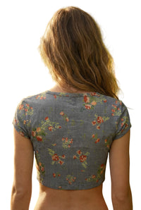 Cropped Em Algodão Cinza Estampado Yacamim B4