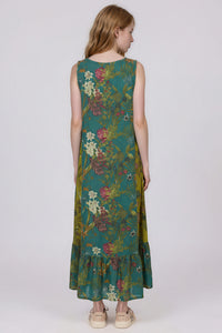 Vestido Regata Midi Com Bolsos Laterais Verde Estampado Yacamim E26
