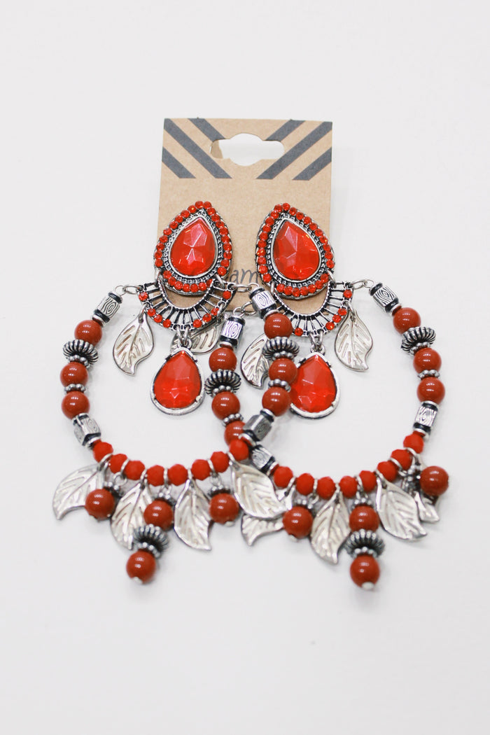 Brinco Artesanal De Miçangas Vermelho Yacamim #679