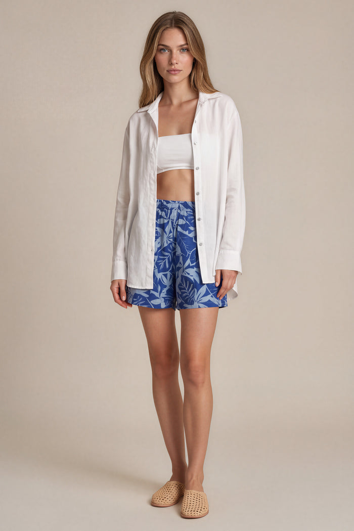 Shorts Com Elástico E Bolsos Azul Estampado Yacamim T6