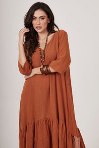 Vestido Midi Caramelo Escuro Yacamim C22