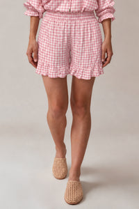 Shorts Com Babados Rosa Claro Xadrez Yacamim A21