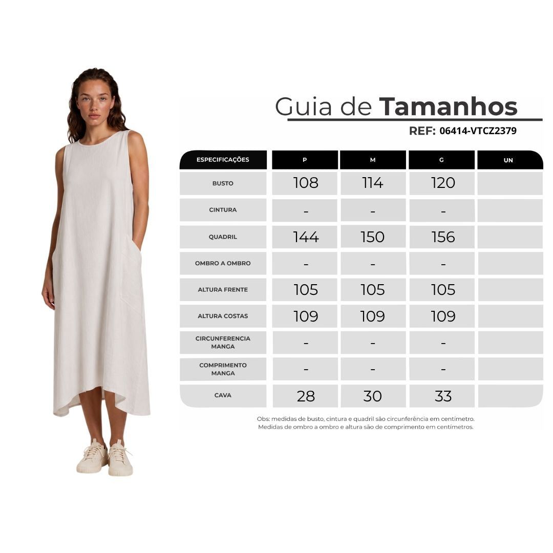 Vestido Regata Midi Viscolinho Com Bolsos Cinza Claro Yacamim E14