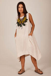 Vestido Curto Regata De Linho Bege Yacamim D1 Liso