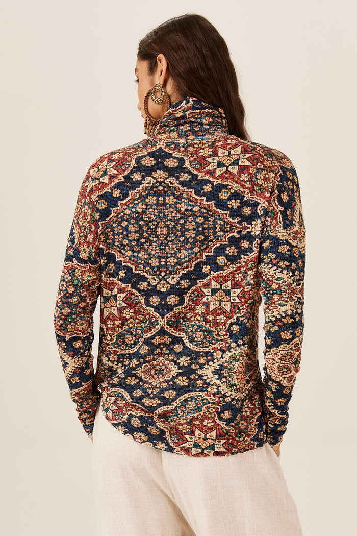 Bata Canelada Soltinha Azul Estampado Yacamim B29