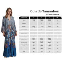 Kimono Longo Amplo Com Franjas Azul Patchwork Yacamim J9