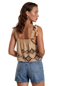 Cropped Sobreposto Bege Estampado Coleção Peru Yacamim L9