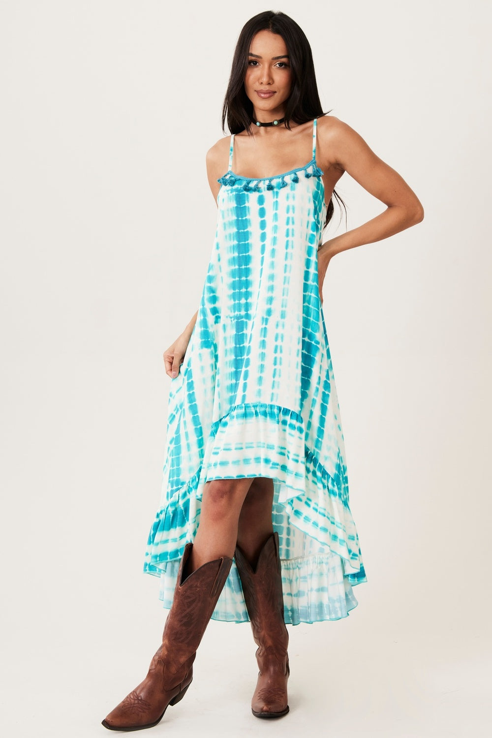Vestido Mullet Alças De Amarrar Verde Tie Dye Yacamim E8