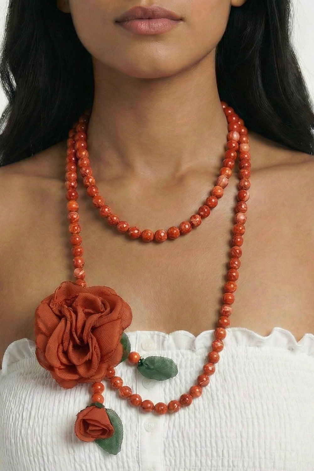 Colar Ave Maria Com Flor Marrom Yacamim #550