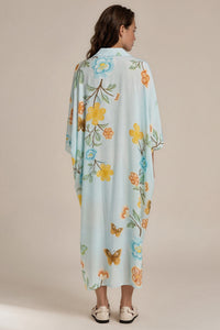 Chemise Midi Ampla Estampada Azul Claro Yacamim N1