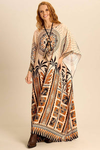 Kaftan Amplo Bege Estampado Yacamim J5