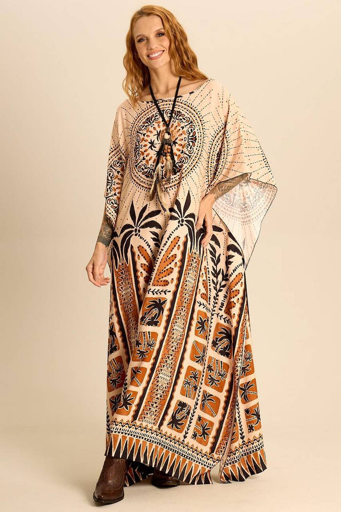 Kaftan Amplo Bege Estampado Yacamim J5