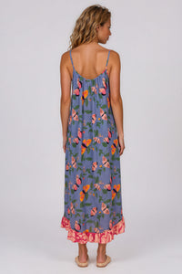 Vestido Midi De Alças Azul Petróleo Estampa De Borboletas Yacamim E6