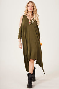 Vestido Curto Com Pontas Laterais Verde Musgo Yacamim E4 Liso