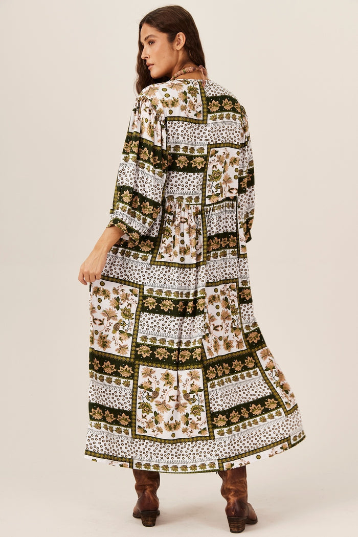 Vestido Midi Branco E Verde Geométrico Yacamim T7