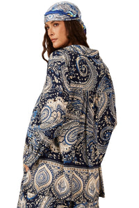 Camisa Ampla Godê Azul Estampa paisley Yacamim A21