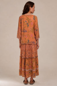 Vestido Longo Laranja Escuro Patchwork Yacamim E20