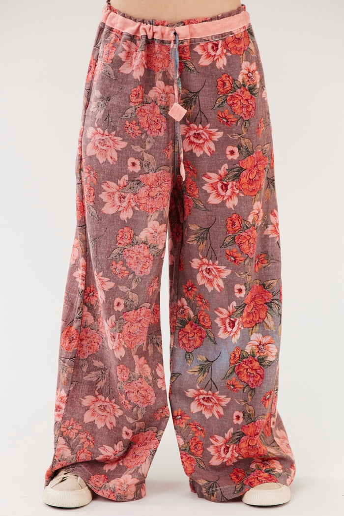Calça Paraty 100% Algodão Pantalona Rosa Estampado Yacamim R4