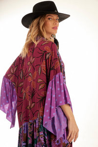 Vestido Chemise Curto Com Babados Assimétricos Patchwork Roxo Yacamim<br />
<p>
</p>